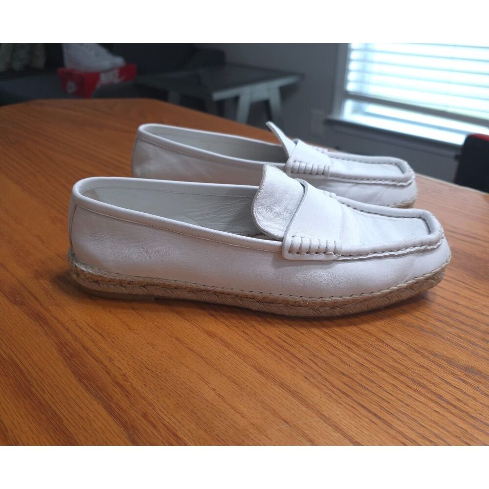 Lafayette 148 New York White Leather Espadrille Loafers Size 38.5 / US 8.5 EUC